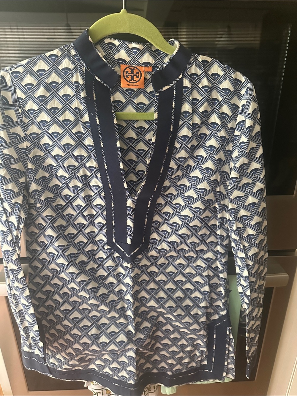 Tory Burch Women’s' Blue & White Geometric Tunic